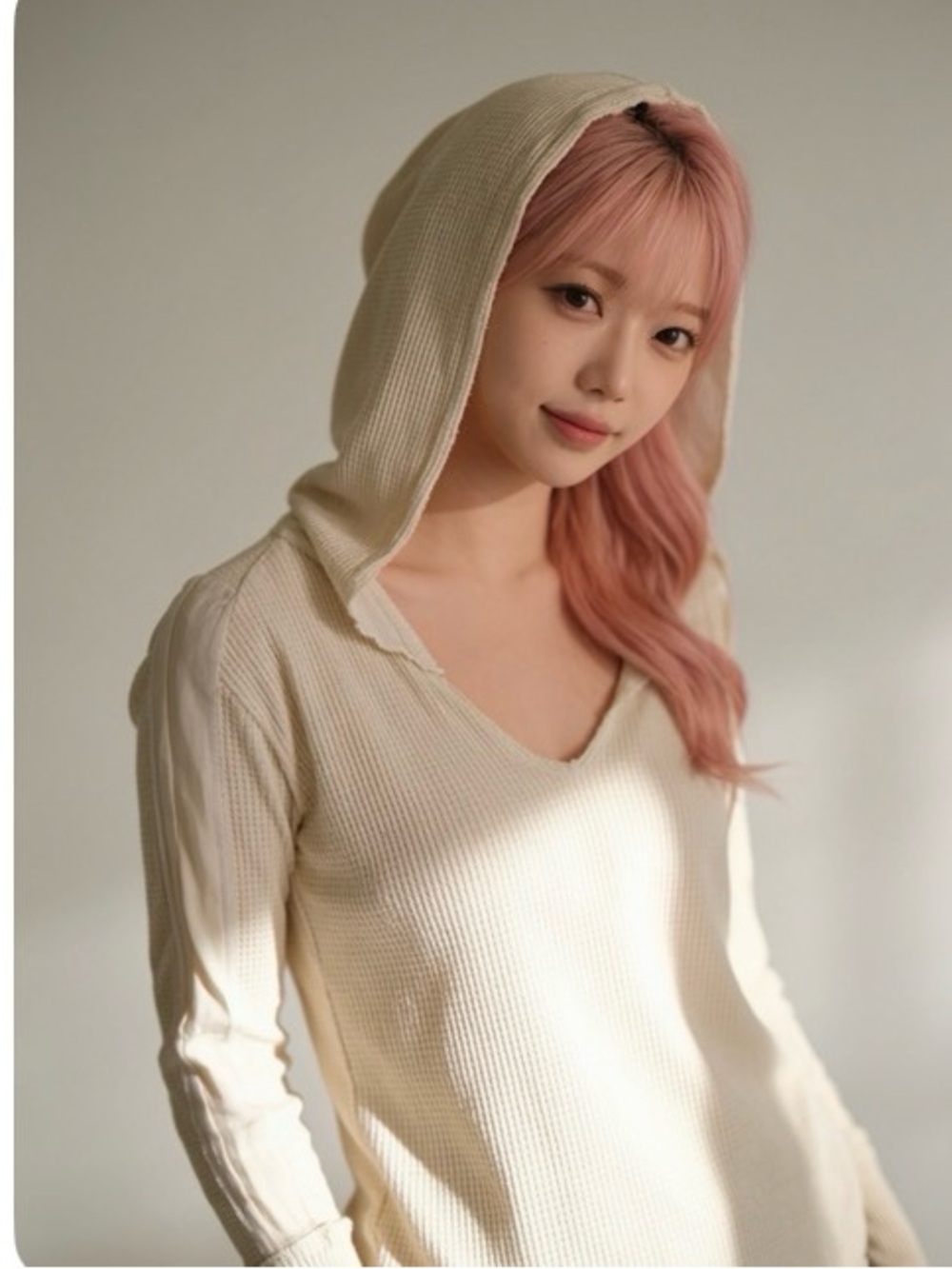 Free People Cream Hooded Waffle-Knit Women's Sweater- M